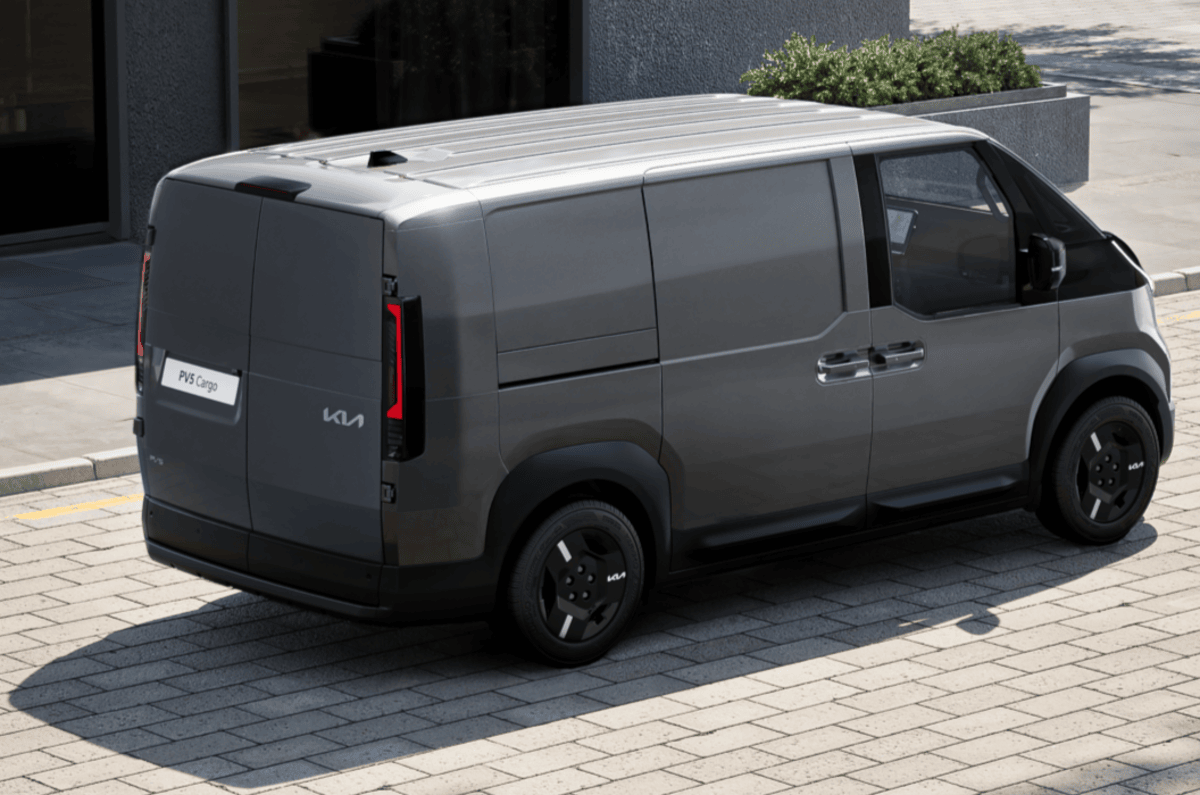 kia pv5 passenger electric van rear three quarters